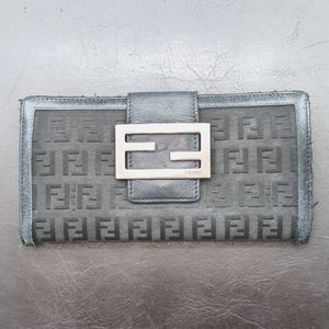 FENDI Zucca black leather/canvas wallet used AUTHENTIC